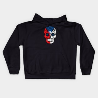 Czech Flag Sugar Skull with Roses Kids Hoodie